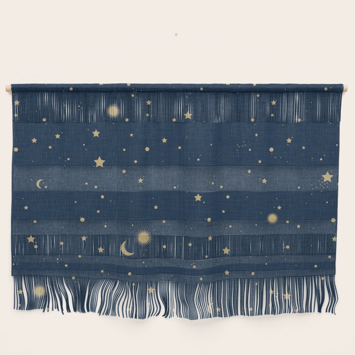Magical Night / Galaxy In Blue And Golden Yellow Shades Wall Hanging