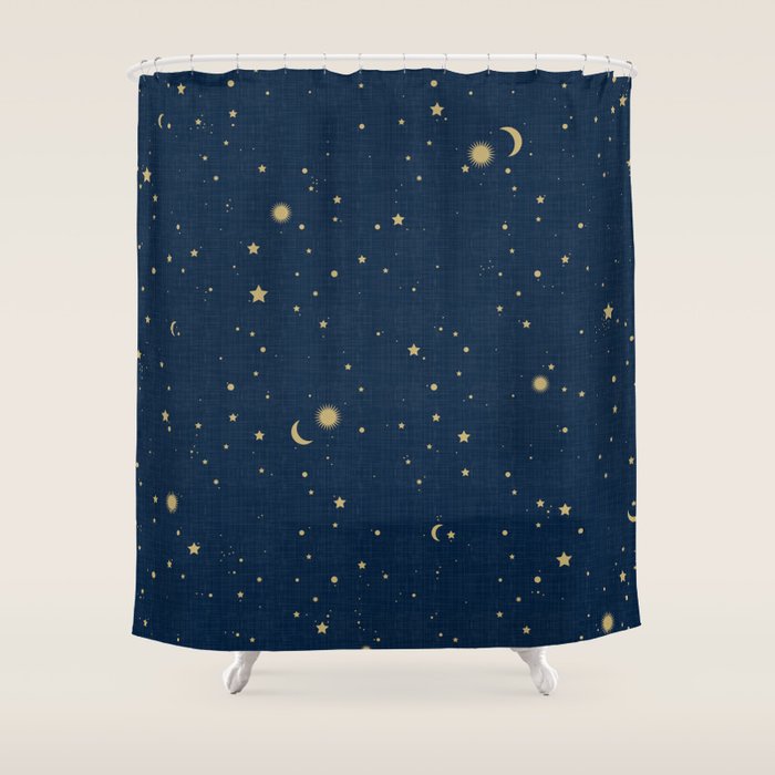 Magical Night / Galaxy In Blue And Golden Yellow Shades Shower Curtain