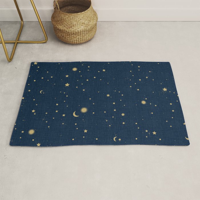 Magical Night / Galaxy In Blue And Golden Yellow Shades Rug