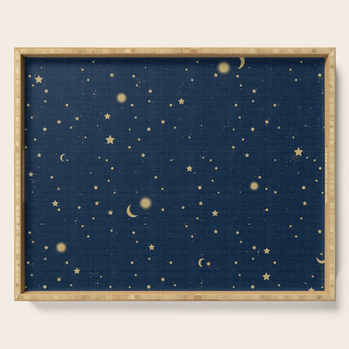 Magical Night / Galaxy In Blue And Golden Yellow Shades Serving Tray