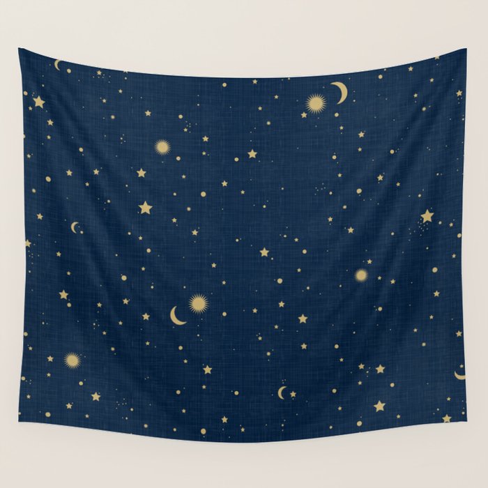 Magical Night / Galaxy In Blue And Golden Yellow Shades Wall Tapestry