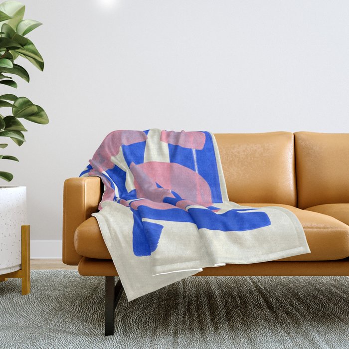 Tribal Pink Blue Fun Colorful Mid Century Modern Abstract Painting Shapes Pattern Throw Blanket