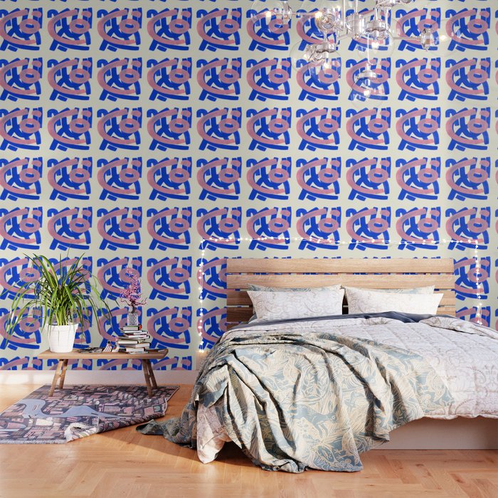 Tribal Pink Blue Fun Colorful Mid Century Modern Abstract Painting Shapes Pattern Wallpaper