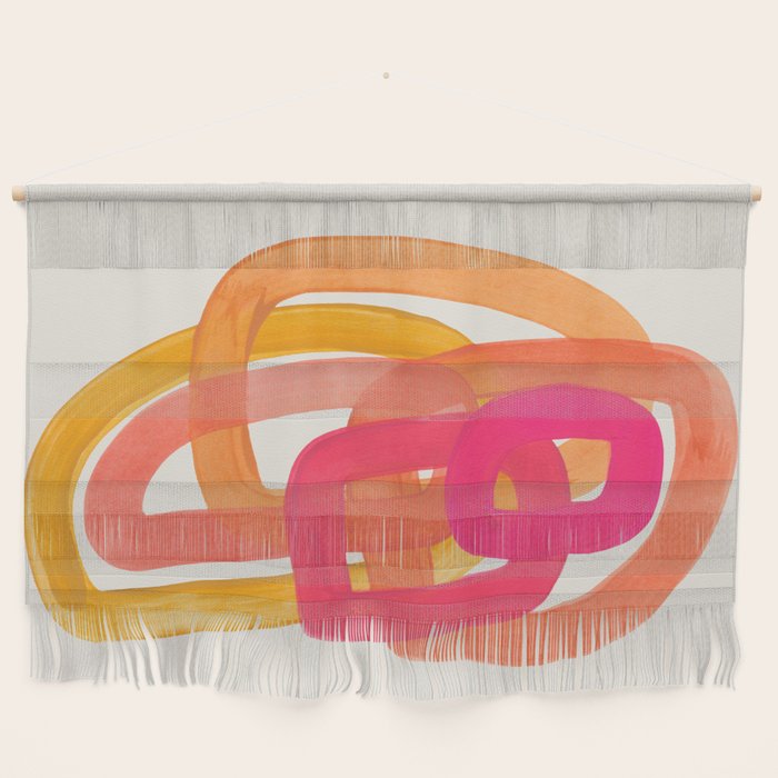Funky Retro 70'S Style Pattern Orange Pink Greindent Striped Circles Mid Century Colorful Pop Art Wall Hanging