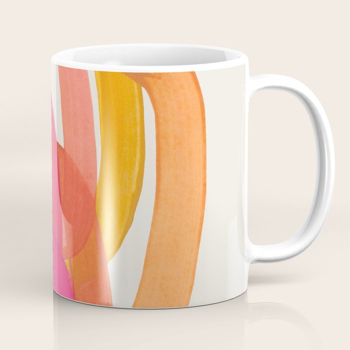 Funky Retro 70'S Style Pattern Orange Pink Greindent Striped Circles Mid Century Colorful Pop Art Coffee Mug