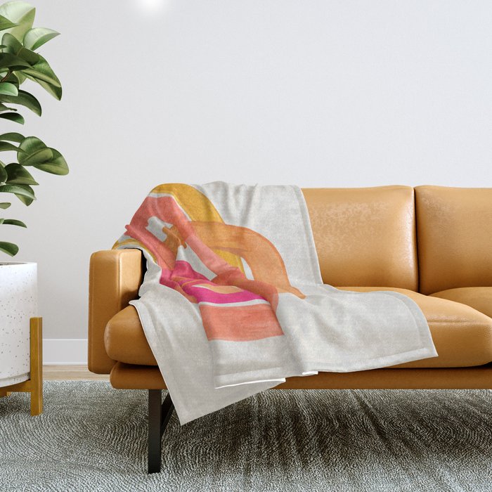 Funky Retro 70'S Style Pattern Orange Pink Greindent Striped Circles Mid Century Colorful Pop Art Throw Blanket