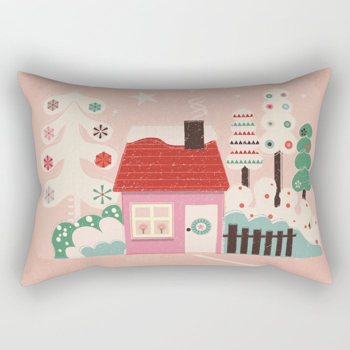 Festive Winter Hut In Pink Rectangular Pillow