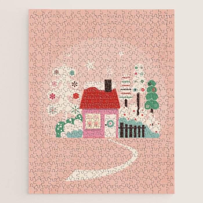 Festive Winter Hut In Pink Jigsaw Puzzle