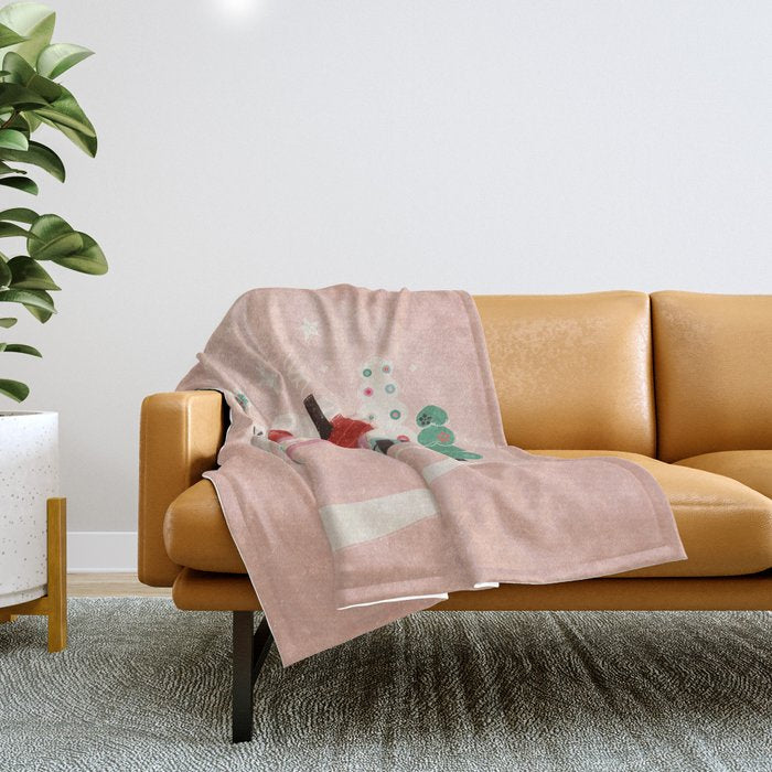 Festive Winter Hut In Pink Throw Blanket