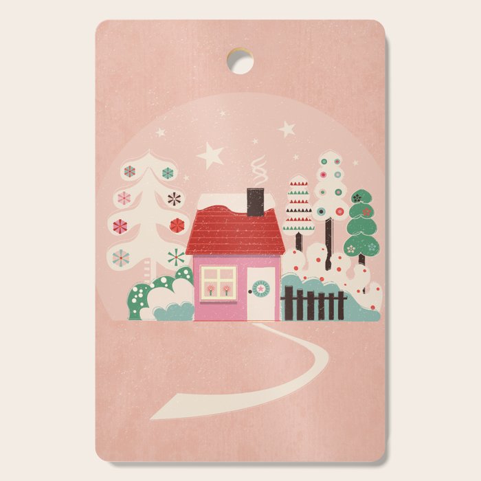 Festive Winter Hut In Pink Cutting Board