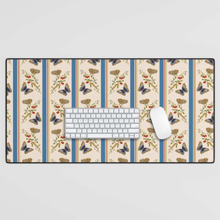 Antique Napoleonic Toile With Stripes And Butterflies Desk Mat