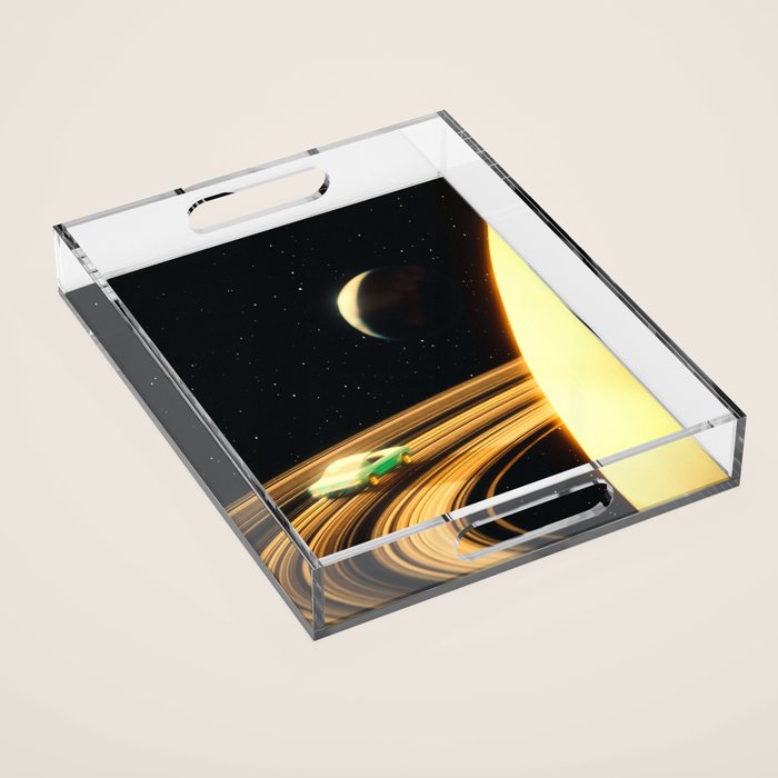 Saturn Highway - A Vintage, Retro-Futuristic Science Fiction Artwork Acrylic Tray