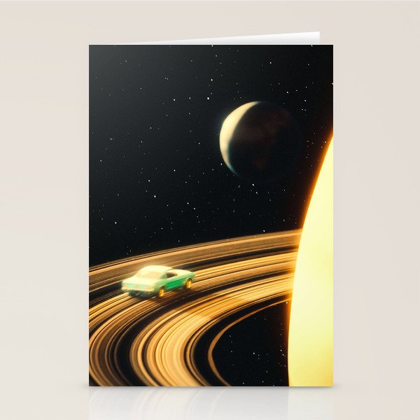 Saturn Highway - A Vintage, Retro-Futuristic Science Fiction Artwork Stationery Card