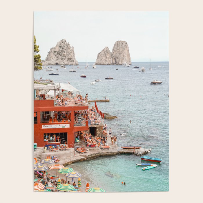 Capri Island Summer Photo | Bagni Di Maria Beach Club Art Print | Italy Landscape Travel Photography Poster