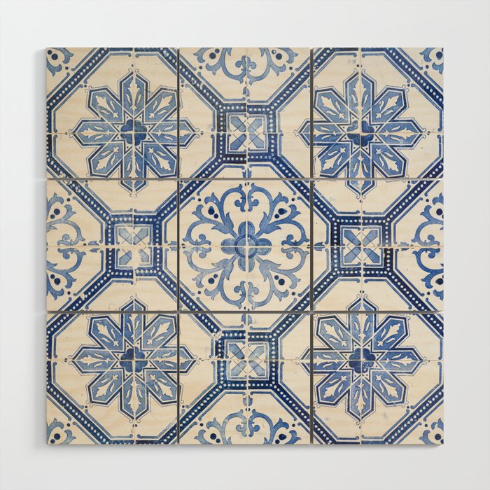 Blue Portugese Tile Pattern | Colorful Travel Photography In Portugal | Azulejos House Design Art Print Wood Wall Art