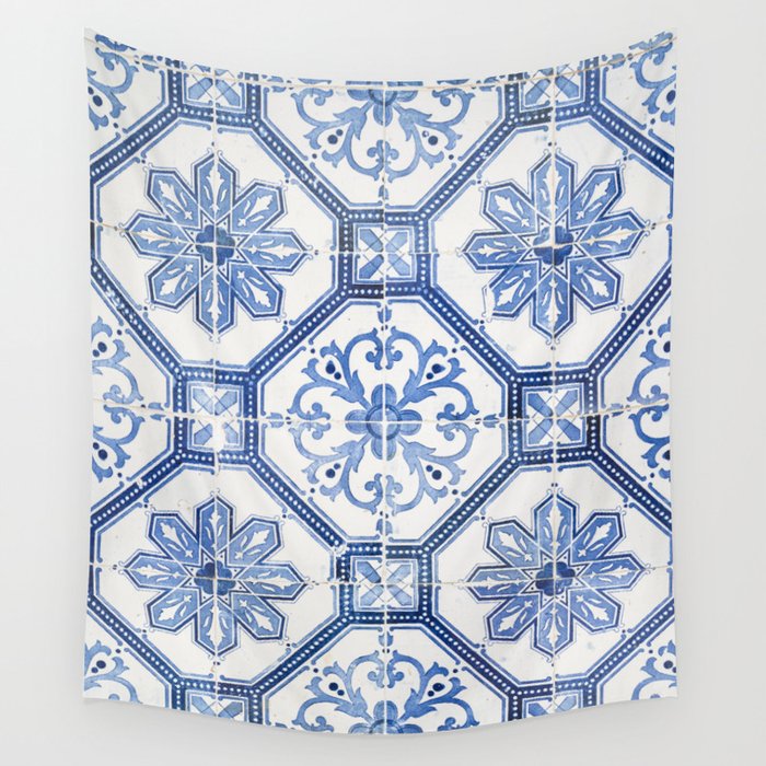 Blue Portugese Tile Pattern | Colorful Travel Photography In Portugal | Azulejos House Design Art Print Wall Tapestry
