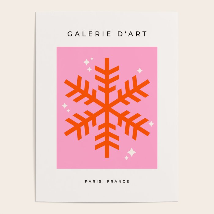 Christmas Print Snowflake Pink And Orange Holiday Decorations Festive Modern Decor Poster