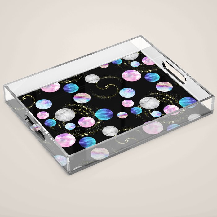 Outer Space: Planets, Galaxies, And Stars (Watercolor And Gold) Pattern Acrylic Tray