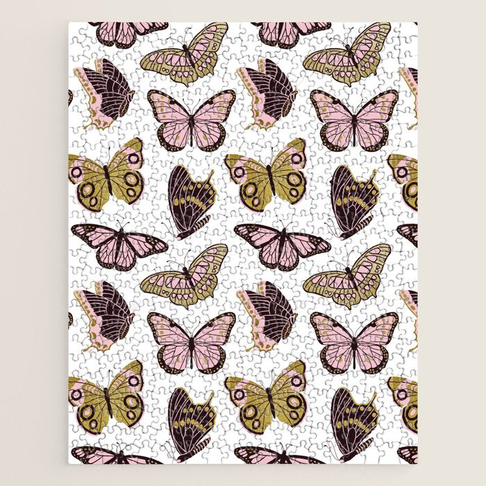 Texas Butterflies - Blush And Gold Pattern Jigsaw Puzzle