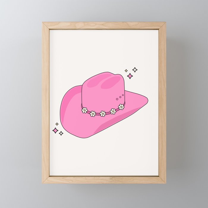 Cowboy Hat Print Pink Preppy Decor Aesthetic Mini Art Print
