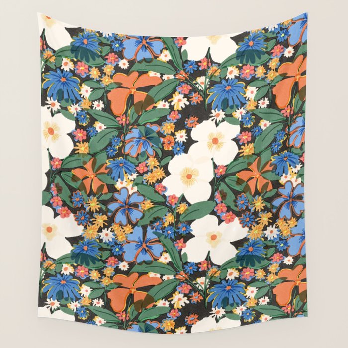 Grandma'S Garden Dark Background Wall Tapestry