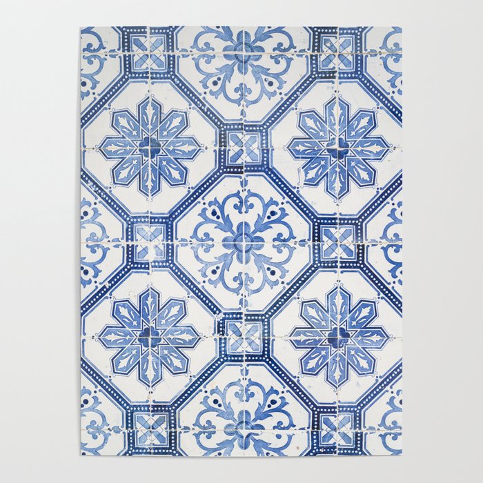 Blue Portugese Tile Pattern | Colorful Travel Photography In Portugal | Azulejos House Design Art Print Poster