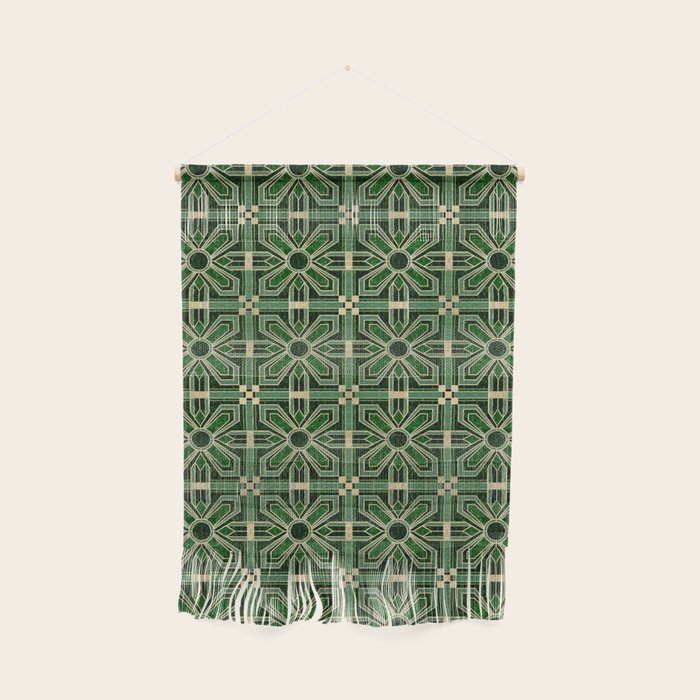 Art Deco Floral Tiles In Emerald Green And Faux Gold Wall Hanging