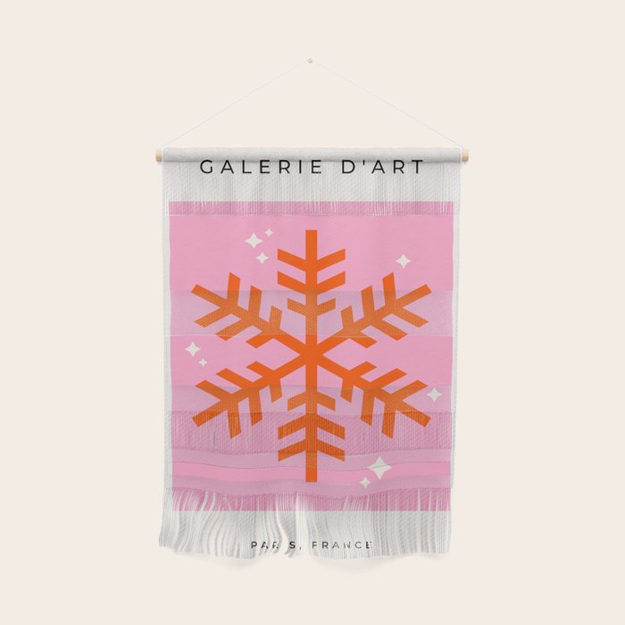 Christmas Print Snowflake Pink And Orange Holiday Decorations Festive Modern Decor Wall Hanging