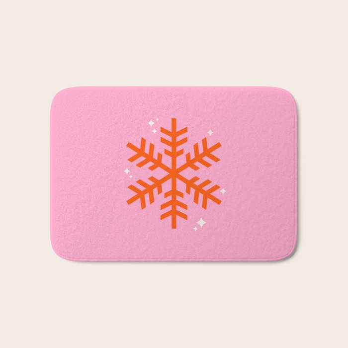 Christmas Print Snowflake Pink And Orange Holiday Decorations Festive Modern Decor Bath Mat