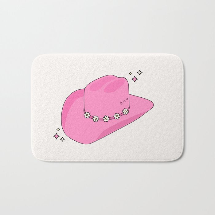 Cowboy Hat Print Pink Preppy Decor Aesthetic Bath Mat