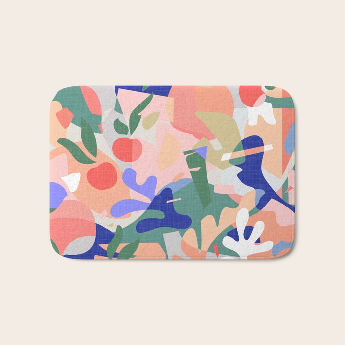 Abstract Fruits And Leaves / Modern Summer Bath Mat