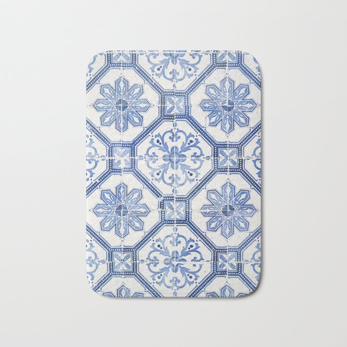 Blue Portugese Tile Pattern | Colorful Travel Photography In Portugal | Azulejos House Design Art Print Bath Mat