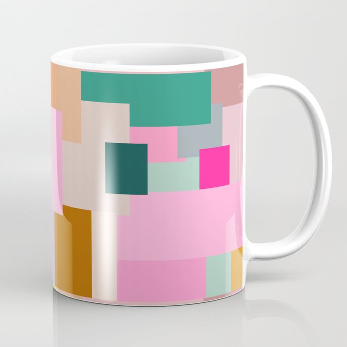 Color Block Print Mid Century Modern Decor Pink Aesthetic Retro Wall Art Geometric Pattern Abstract Coffee Mug