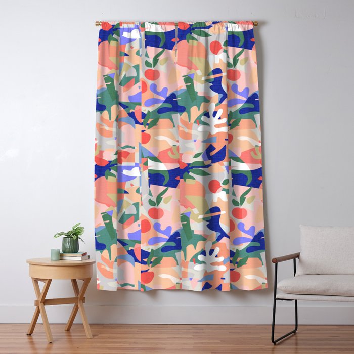 Abstract Fruits And Leaves / Modern Summer Window Curtain