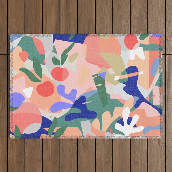 Abstract Fruits And Leaves / Modern Summer Outdoor Rug