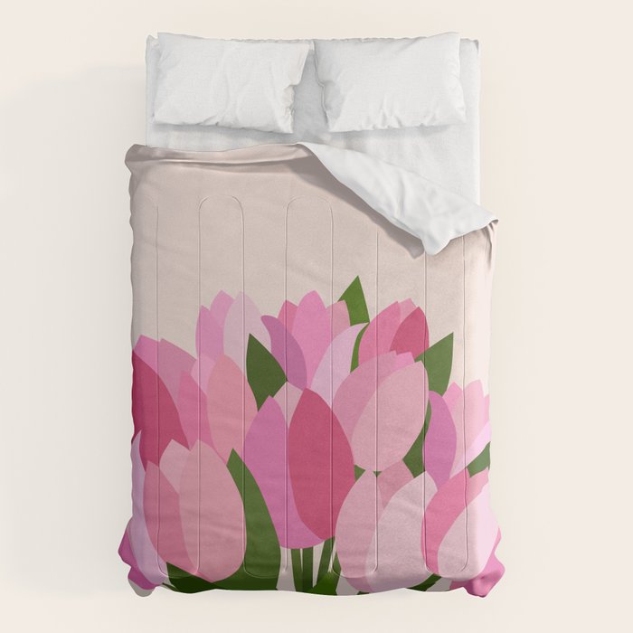Fresh Tulips - Abstract Floral Pink Preppy Flowers Comforter