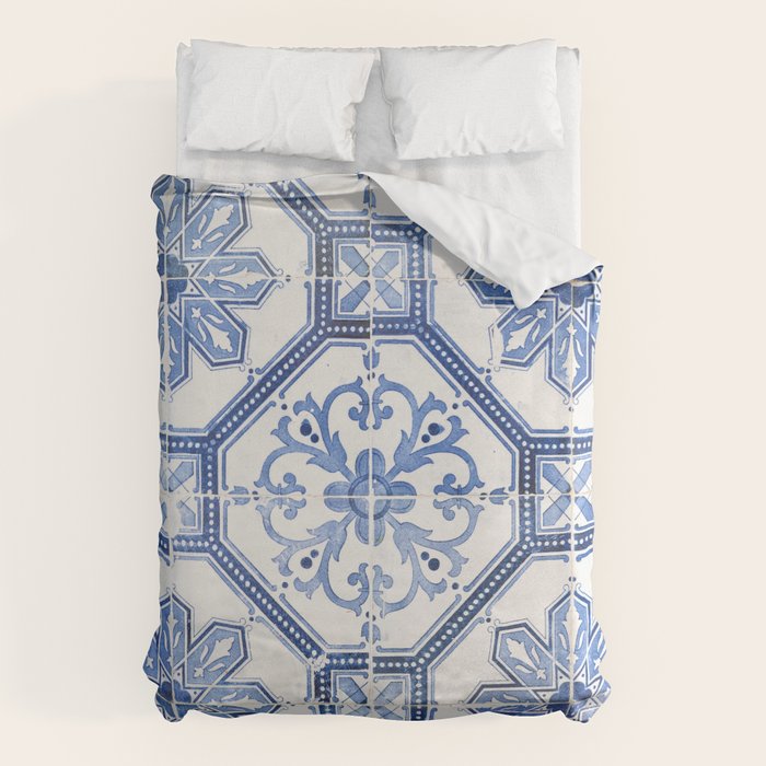 Blue Portugese Tile Pattern | Colorful Travel Photography In Portugal | Azulejos House Design Art Print Duvet Cover