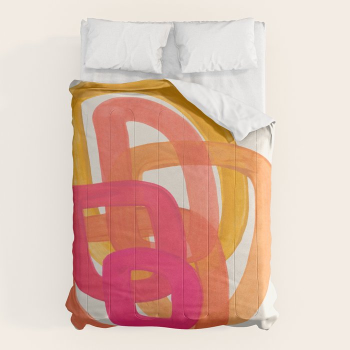 Funky Retro 70'S Style Pattern Orange Pink Greindent Striped Circles Mid Century Colorful Pop Art Comforter