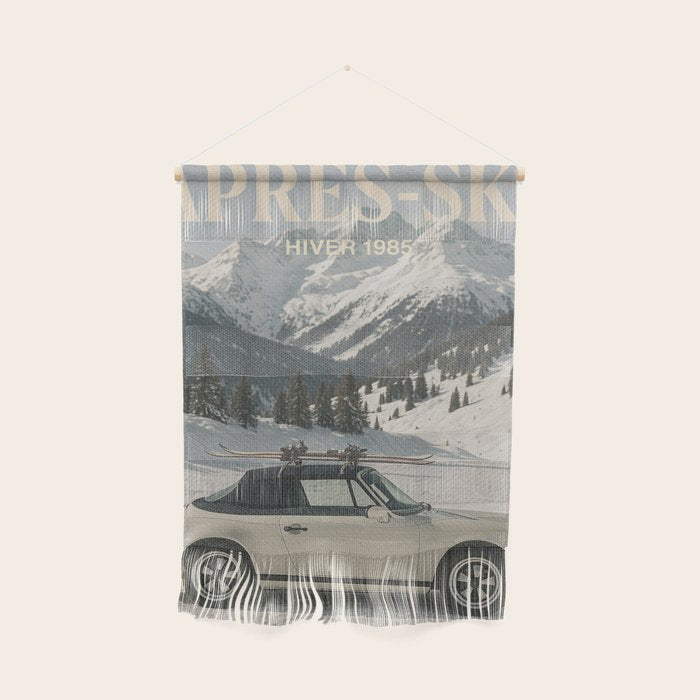 Vintage Apres Ski Alpine Mountains Classic Car  Wall Hanging