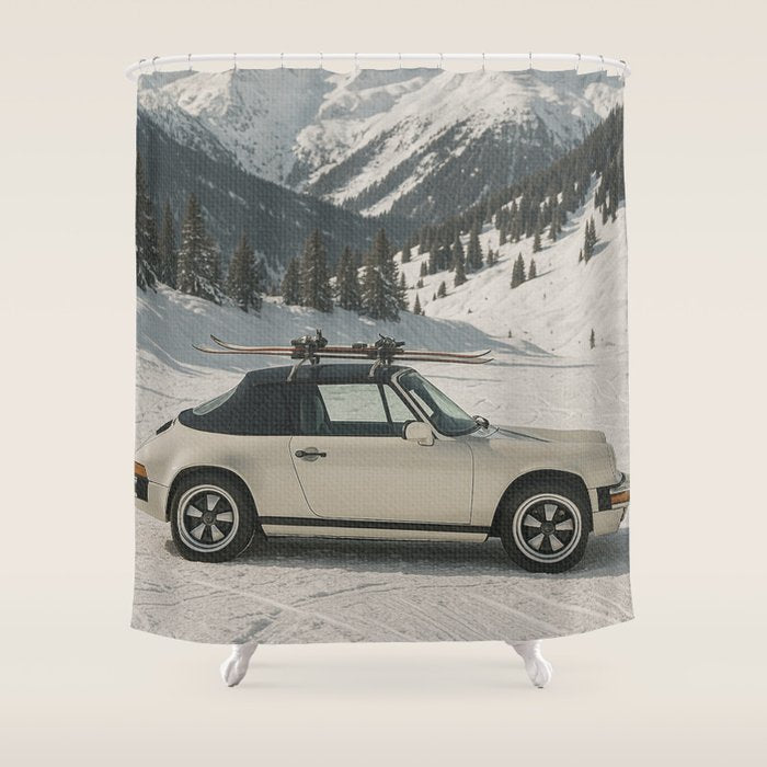 Vintage Apres Ski Alpine Mountains Classic Car  Shower Curtain