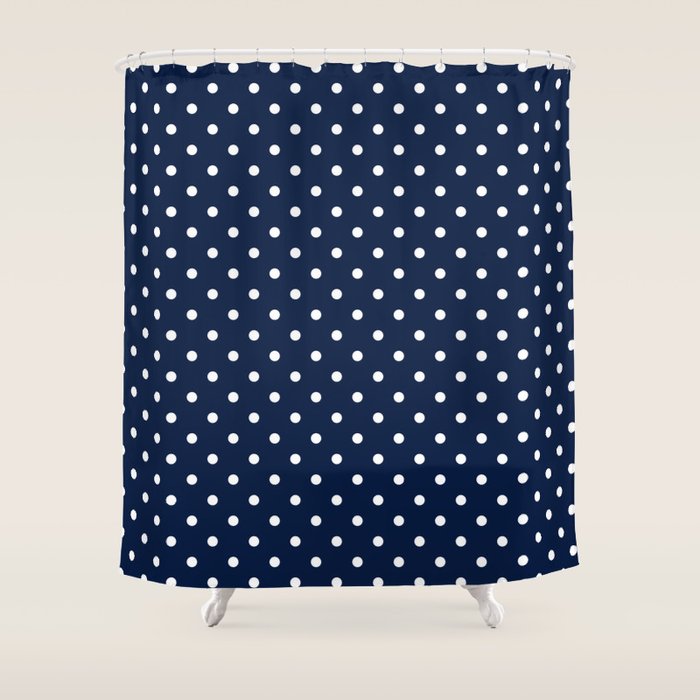 Polka Dot Classic Pattern In Nautical Navy Blue And White Shower Curtain