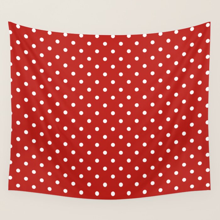 Polka Dot Classic Pattern In Red And White Wall Tapestry