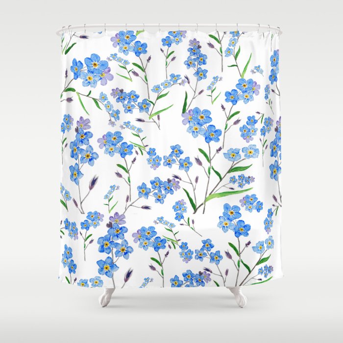 Forget Me Not Pattern Watercolor  Shower Curtain