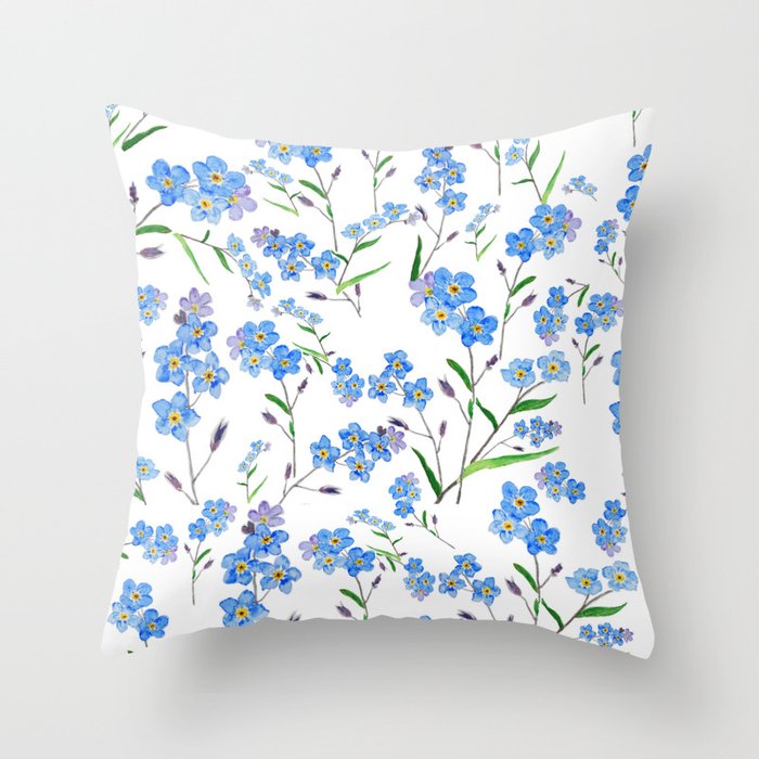 Forget Me Not Pattern Watercolor  Throw Pillow