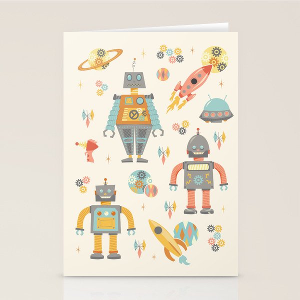 Vintage Inspired Robots In Space Stationery Card