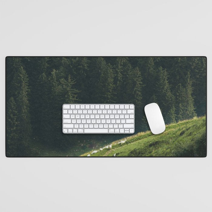 Sheep Trail In A Forest During A Calm Morning Desk Mat
