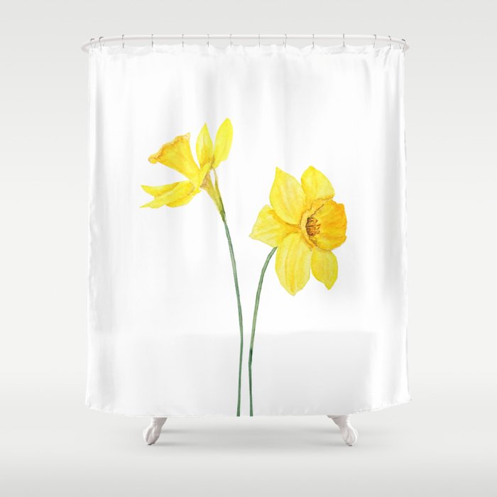 Two Botanical Yellow Daffodils Watercolor Shower Curtain