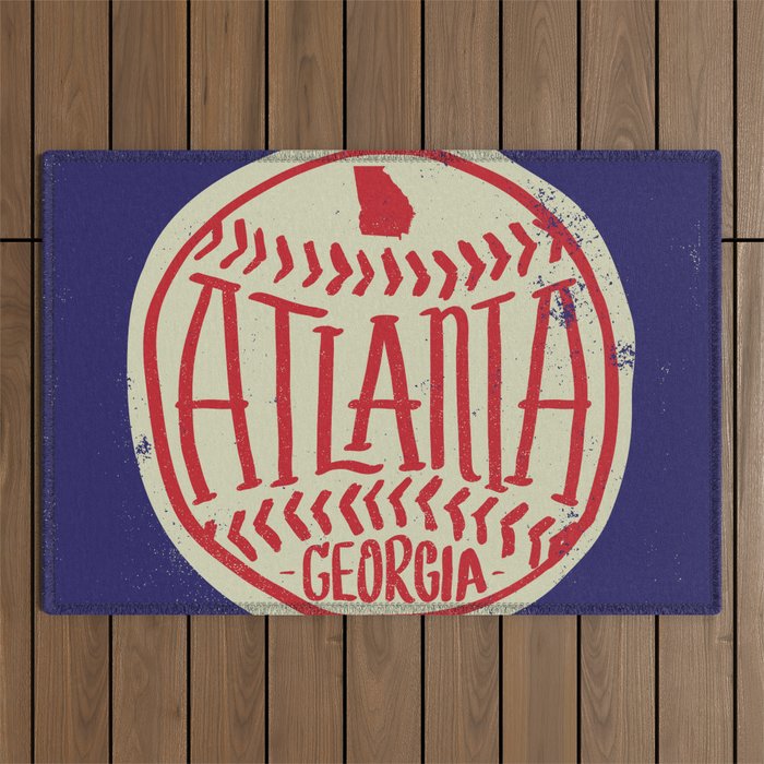Atlanta Georgia Baseball - Hand Drawn, Script Typography Outdoor Rug