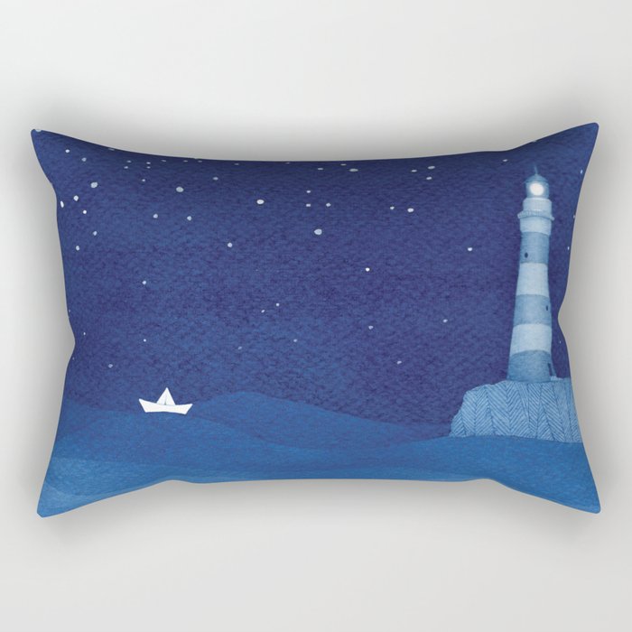 Lighthouse & The Paper Boat, Blue Ocean Rectangular Pillow