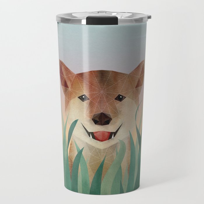 Happy Shiba In The Grass (Sunrise Dog) Travel Mug